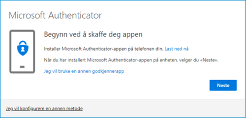 Authenticator - Jeg vil konfigurere en annen metode - Klikk for stort bilete