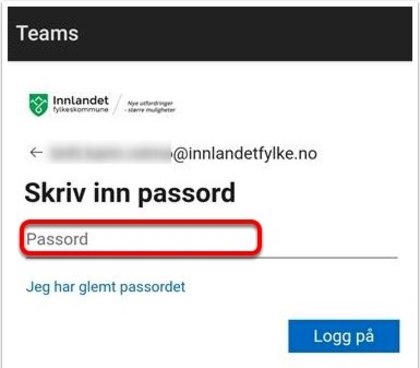 Skriv inn passord - Teams - Klikk for stort bilete